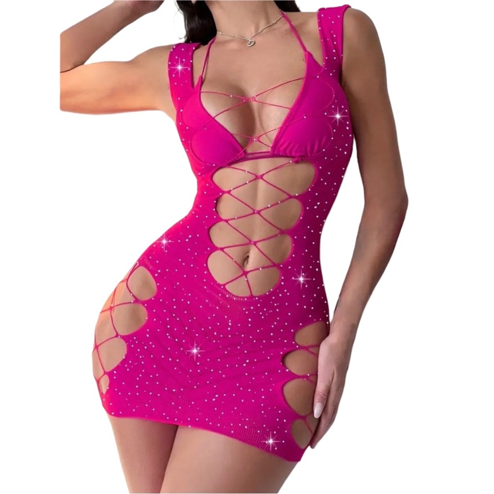 🩰5 for $10 BUNDLE DEAL // hot pink fishnet lingirie dress